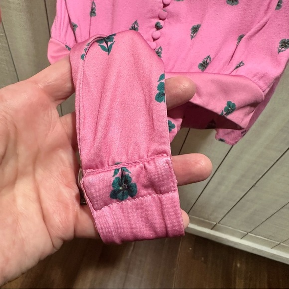 AFRM PINK WITH GREEN DITZY FLORAL PUFF SLEEVE LONG SLEEVE BODYSUIT SIZE SMALL - Picture 8 of 8